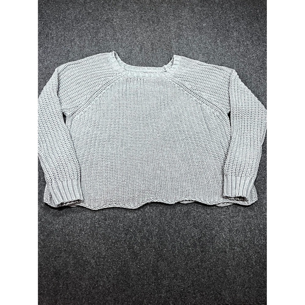 American Eagle Outfitters Crop Sweater‎ Womens XL Gray Chunky Knit Raglan Sleeve